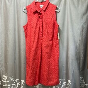 Liz Claiborne Coral Pink Sleeveless Polo Collar Eyelet Dress NWT